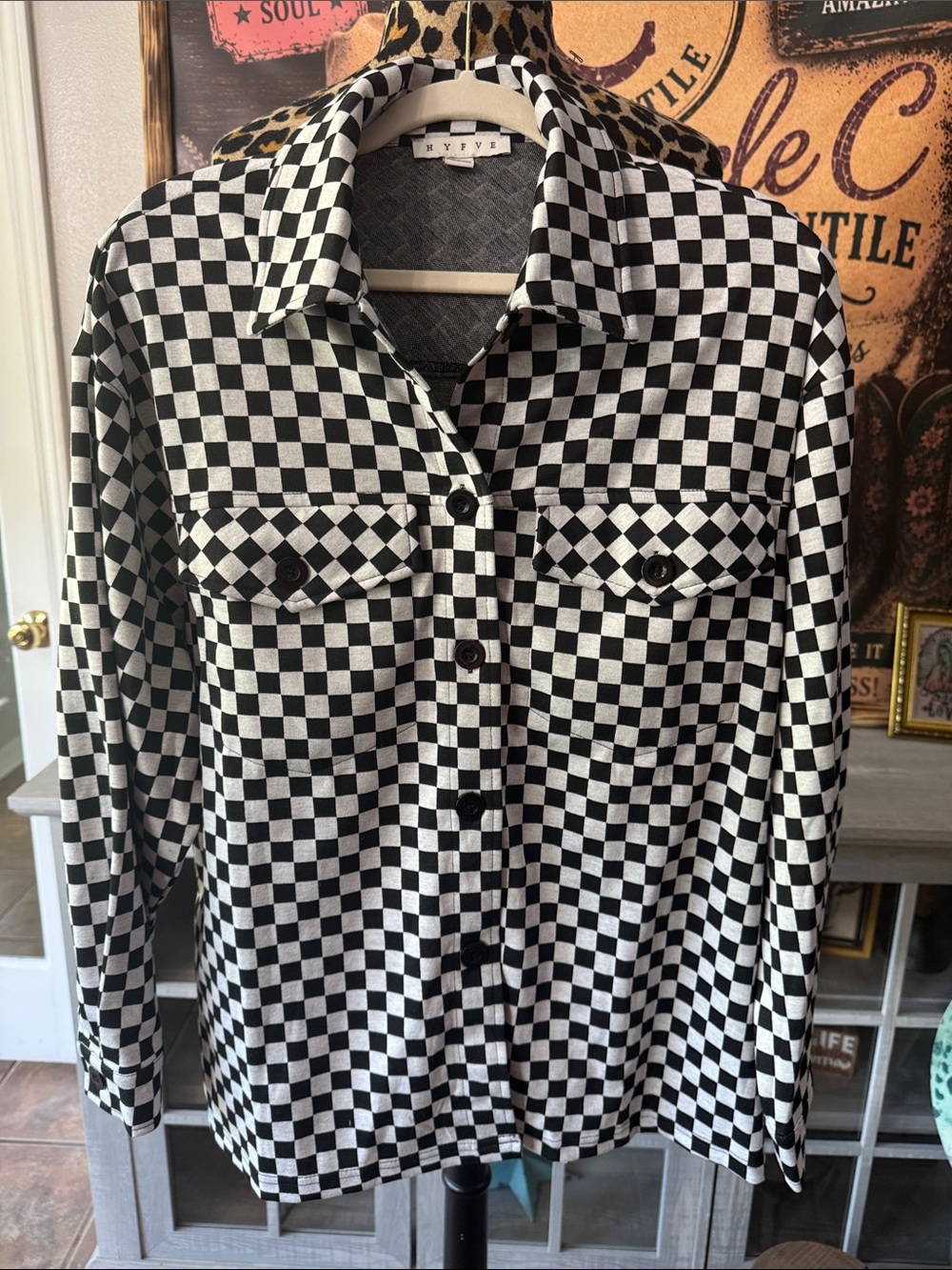 HYFVE Black & White Checkerboard Button-Up Shirt - Sz Lg